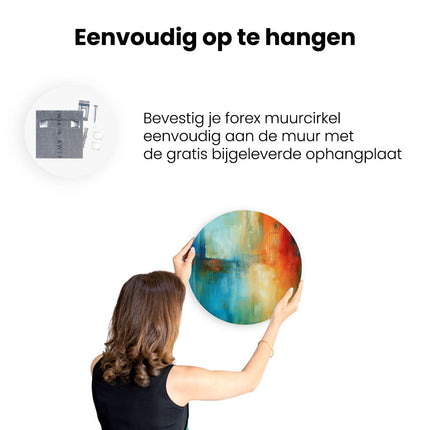Wandcirkel ophangen Abstract Kunstwerk met Blauwe, Oranje en Rode Kleuren