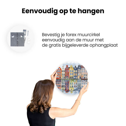Wandcirkel ophangen Kleurrijke Huizen Weerspiegeld in een Watermassa