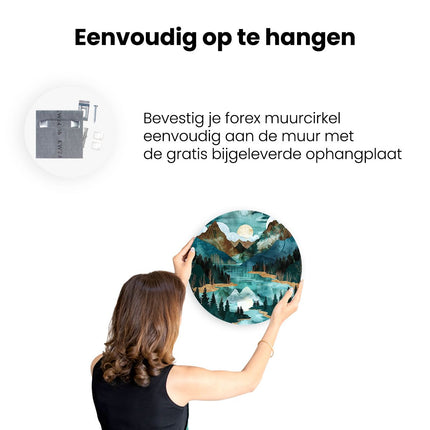 Wandcirkel ophangen Aquarelkunstwerk van Bergen en een Meer
