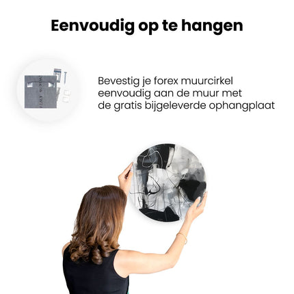 Wandcirkel ophangen Zwart Wit Abstract Kunstwerk