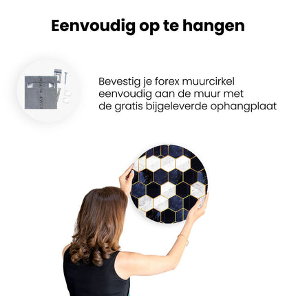 Wandcirkel ophangen Blauw en Goud Marmerpatroon met Zeshoeken