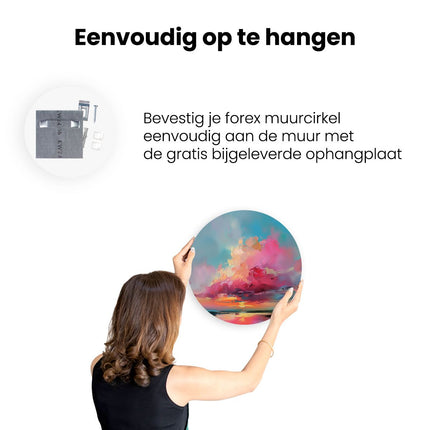 Wandcirkel ophangen Kunstwerk van een Zonsondergang met Roze en Blauwe Wolken