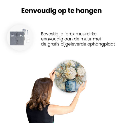 Wandcirkel ophangen Witte Bloemen in een Blauwe Vaas
