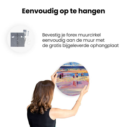Wandcirkel ophangen Kunstwerk van Mensen die op het Strand Lopen