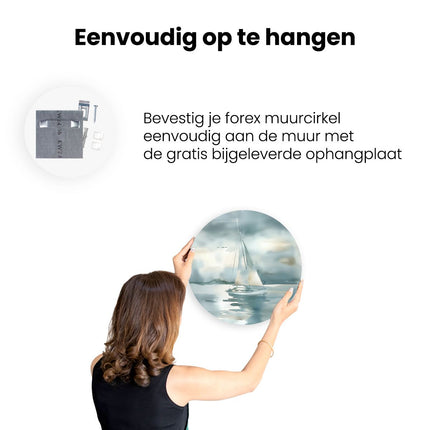 Wandcirkel ophangen Aquarelkunstwerk van een Zeilboot in het Water