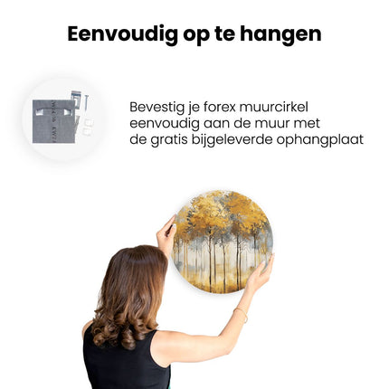 Wandcirkel ophangen Kunstwerk van Bomen in Geel en Grijs