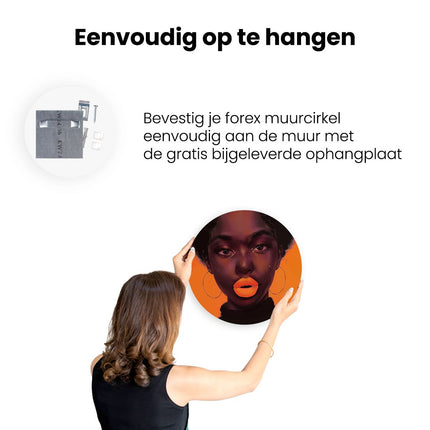 Wandcirkel ophangen Zwarte Vrouw met Oranje Lippen