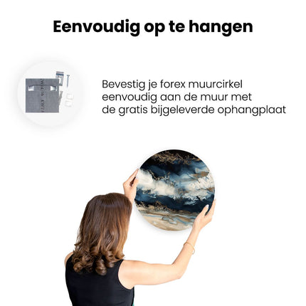 Wandcirkel ophangen Abstract Kunstwerk van Blauw en Goud