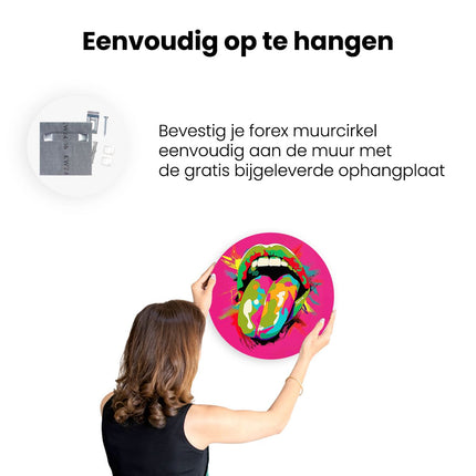 Wandcirkel ophangen De Tong van de Rollende Stenen op een Roze Achtergrond