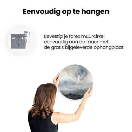 Wandcirkel ophangen Abstract Kunstwerk met Blauwe en Witte Wolken