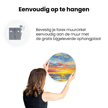 Wandcirkel ophangen Olieverfschilderij van een Zonsondergang boven de Oceaan