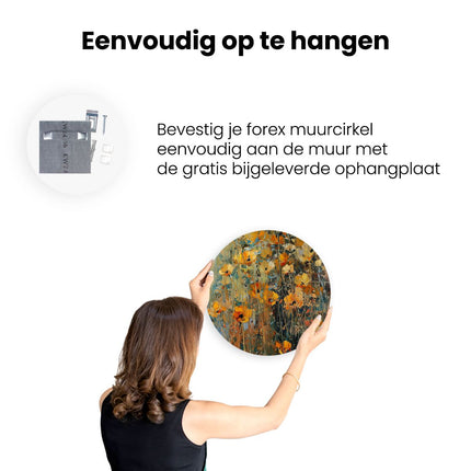 Wandcirkel ophangen Kunstwerk van Gele Klaprozen in een Veld