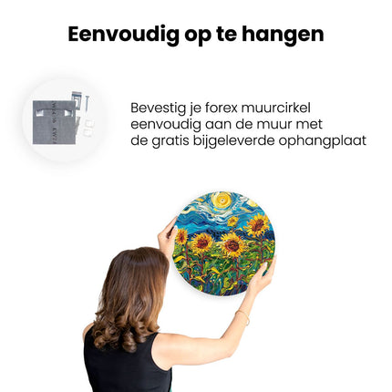 Wandcirkel ophangen Kunstwerk van Zonnebloemen in een Veld