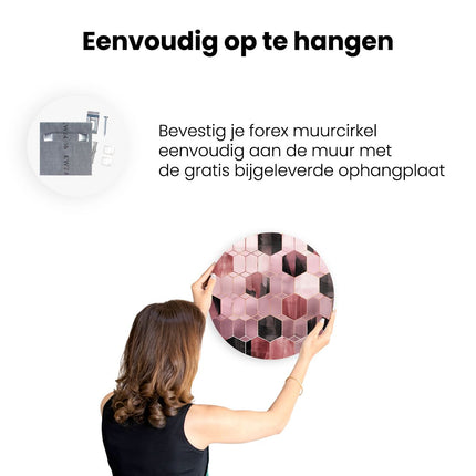 Wandcirkel ophangen Roze en Zwart Geometrisch Patroon