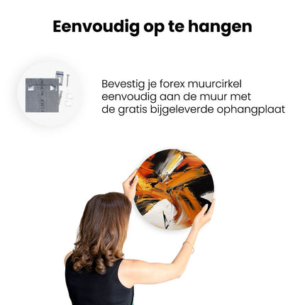 Wandcirkel ophangen Abstract Kunstwerk met Oranje en Zwarte Strepen