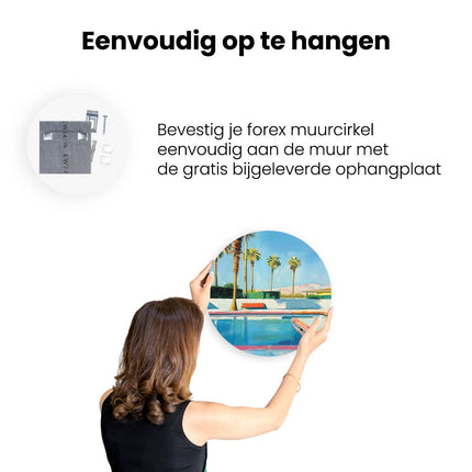 Wandcirkel ophangen Kunstwerk van een Zwembad met Palmbomen