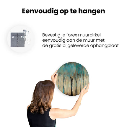 Wandcirkel ophangen Kunstwerk van Bomen in Blauw en Bruin