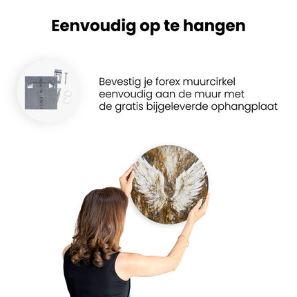 Wandcirkel ophangen Kunstwerk van Engelenvleugels op een Bruine Achtergrond