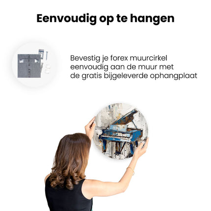 Wandcirkel ophangen Abstract Kunstwerk van een Blauwe Piano