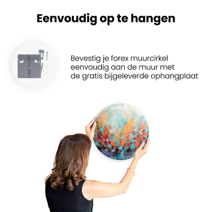 Wandcirkel ophangen Abstract Kunstwerk van Bomen in Blauw en Oranje