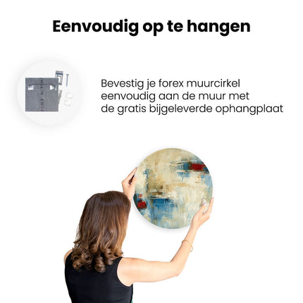 Wandcirkel ophangen Abstract Kunstwerk met Rode, Blauwe en Witte Kleuren
