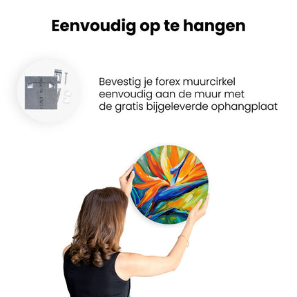 Wandcirkel ophangen Oranje en Blauw Kunstwerk van een Paradijsvogelbloem