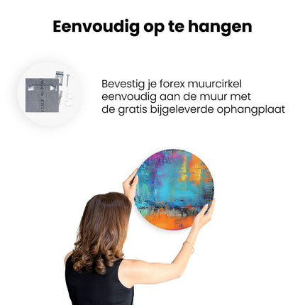 Wandcirkel ophangen Abstract Kunstwerk met Blauwe, Oranje en Gele Kleuren