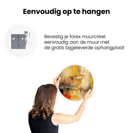 Wandcirkel ophangen Abstract Kunstwerk met Rode, Oranje en Gele Kleuren