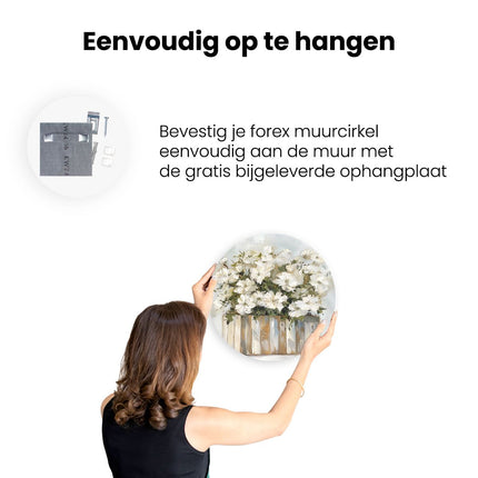 Wandcirkel ophangen Witte Bloemen in een Houten Kist