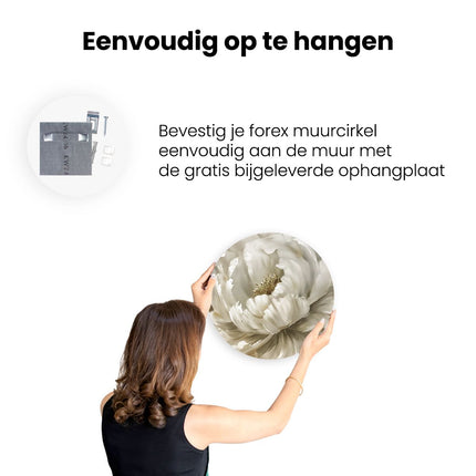 Wandcirkel ophangen Witte Bloem op een Beige Achtergrond