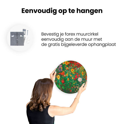 Wandcirkel ophangen Kunstwerk van een Tuin met Zonnebloemen en andere Bloemen