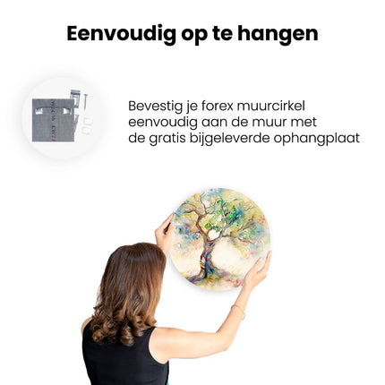 Wandcirkel ophangen Aquarelkunstwerk van een Boom