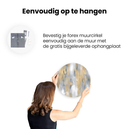 Wandcirkel ophangen Goud en Zilver Abstract Kunstwerk op een Witte Achtergrond