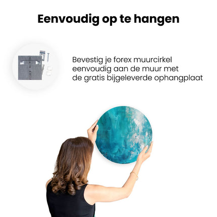 Wandcirkel ophangen Abstract Kunstwerk van Blauw en Wit