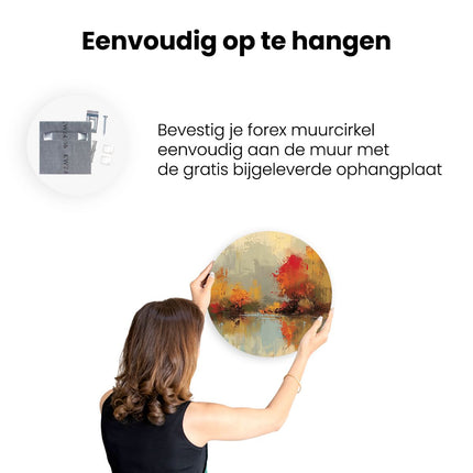 Wandcirkel ophangen Kunstwerk van Herfstbomen bij een Rivier