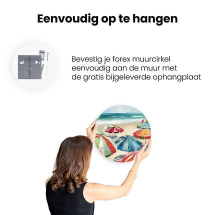 Wandcirkel ophangen Kleurrijke Parasols op het Strand