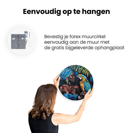 Wandcirkel ophangen Kunstwerk van een Vrouw met een Papegaai
