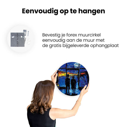 Wandcirkel ophangen Twee Mensen die 's Nachts uit een Raam Kijken