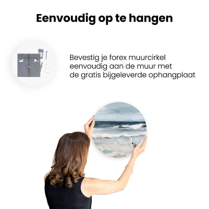 Wandcirkel ophangen Kunstwerk van een Reiger op het Strand
