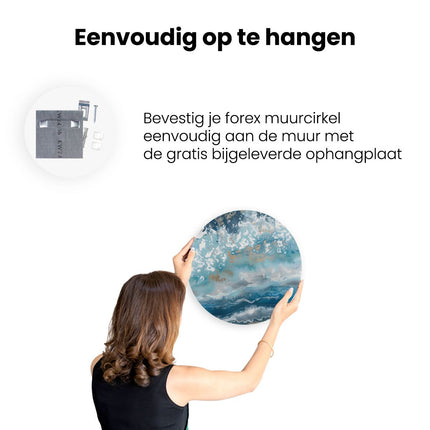Wandcirkel ophangen Abstract Kunstwerk van Blauw en Goud