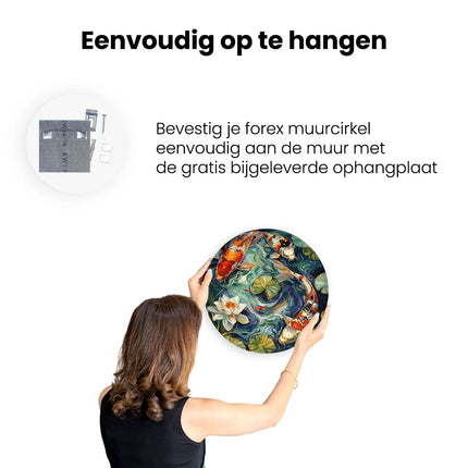 Wandcirkel ophangen Drie Koivissen in een Vijver met Waterlelies