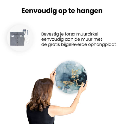 Wandcirkel ophangen Abstract Kunstwerk van Blauw en Goud