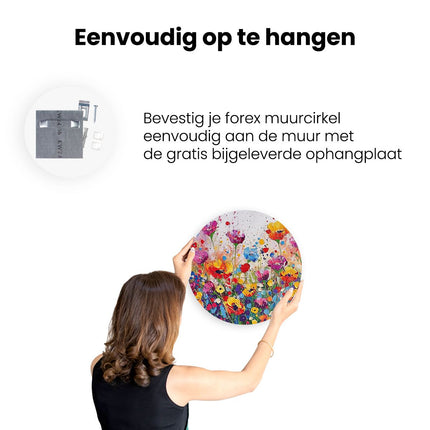 Wandcirkel ophangen Kleurrijke Bloemen in een Veld
