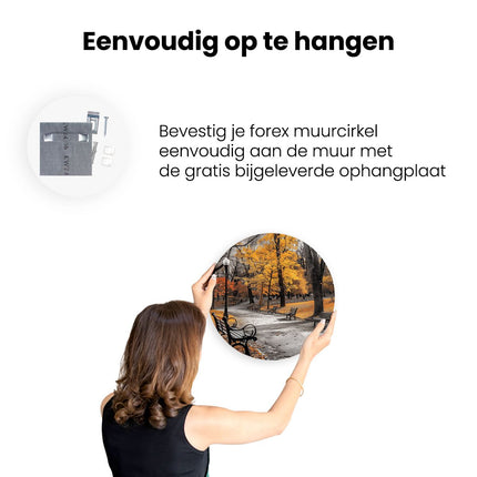 Wandcirkel ophangen Zwart Wit Beeld van Bankjes in een Park
