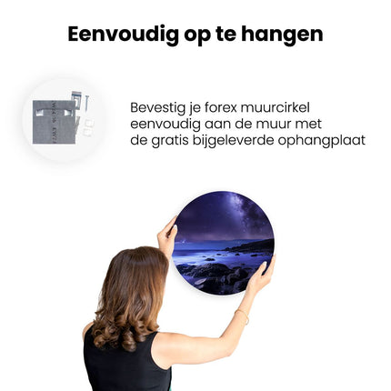 Wandcirkel ophangen Nachtelijke Hemel met Sterren en een Rotsachtig Strand