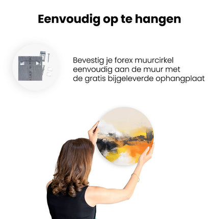 Wandcirkel ophangen Abstract Kunstwerk van Geel, Zwart en Wit