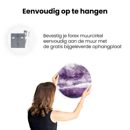 Wandcirkel ophangen Paars en Wit Aquarelkunstwerk