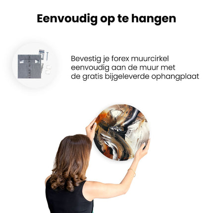Wandcirkel ophangen Abstract Kunstwerk met Zwarte, Oranje en Witte Kleuren