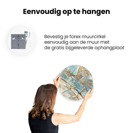 Wandcirkel ophangen Abstract Kunstwerk in Blauw en Goud