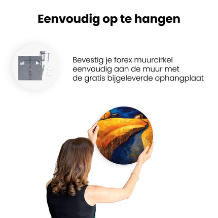 Wandcirkel ophangen Kunstwerk van een Tarweveld en een Beekje